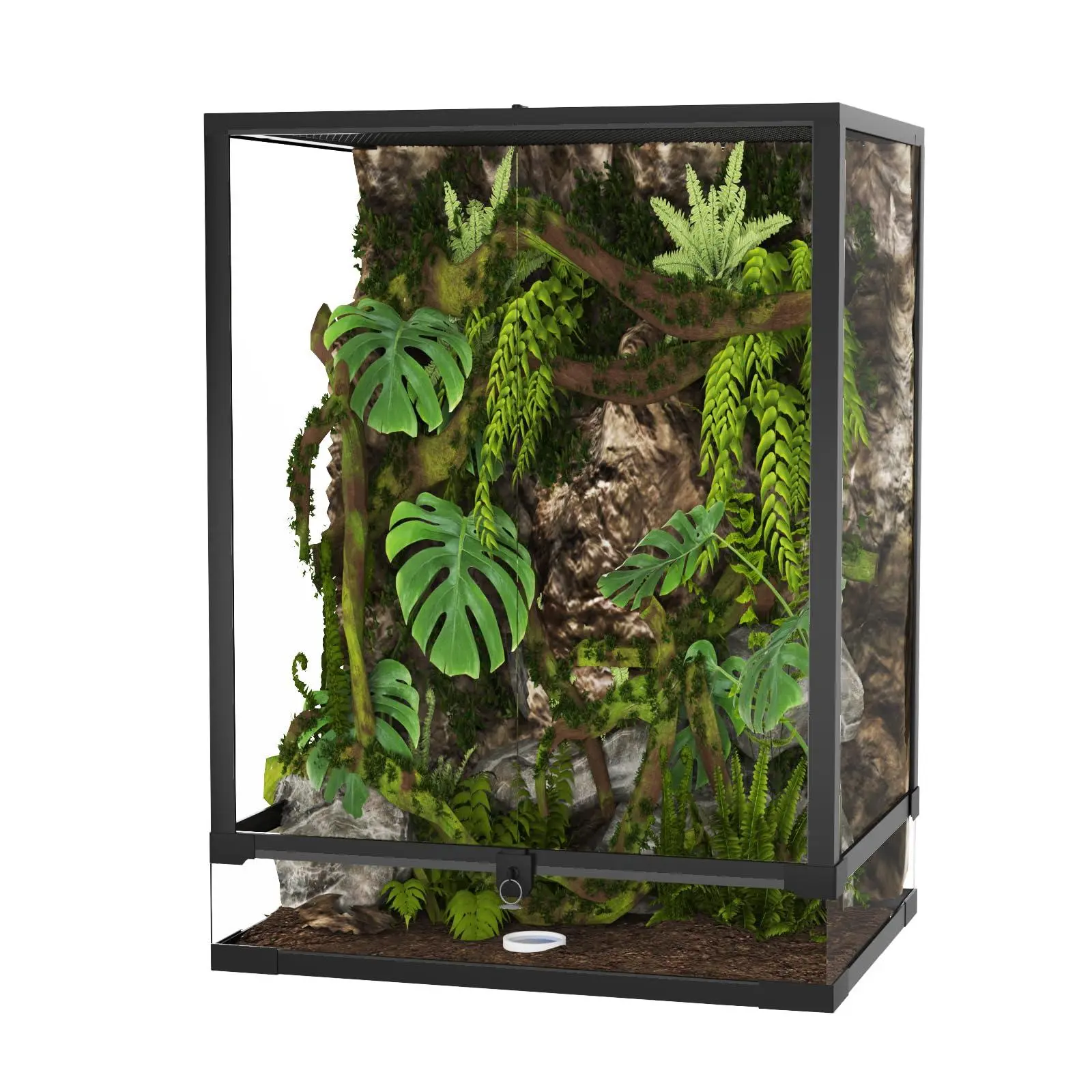 34 Gallon Reptile Tall Glass Terrarium, 24" x 18" x 18", Toughened Glass, Double Hinge Door, Anti-Escape for Lizard Snake