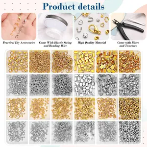 2384Pcs Crimp Beads Kit - Includes Covers, Tubes, Clasps, Jump Rings, Pliers & Wire