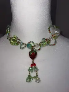 handmade strawberry beaded necklace | fruit charm choker