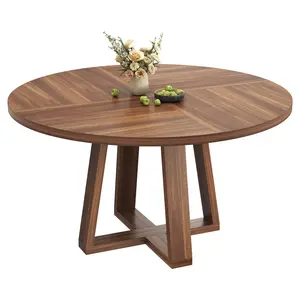 Modern Farmhouse Round Dining Table for 4-6 – Sturdy Wood – Sturdy Cross Pedestal Base – Space-Saving for Apartment, Living Room, Kitchen, Not Including Chairs