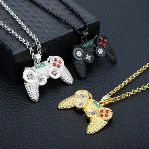 Gold-Plated Game Console Pendant Necklace – A Perfect Hip-Hop Accessory for Boys’ Holiday Gifts, Stylish Cross Necklace