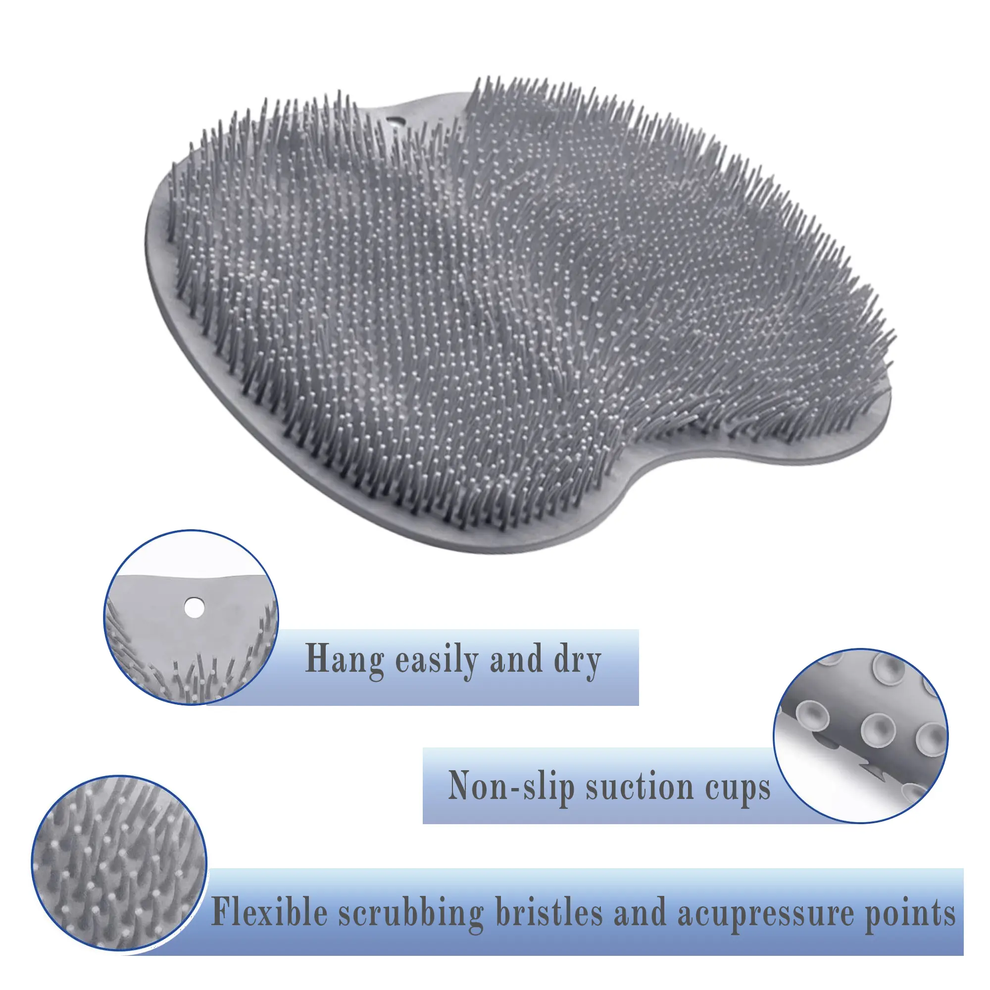 Exfoliating Shower Scrubber: Silicone Foot Mat for Back & Feet Cleaning, Wall-Mounted with Slip Suction Cups, Bathing Accessory. Body Care Tool Body Brush