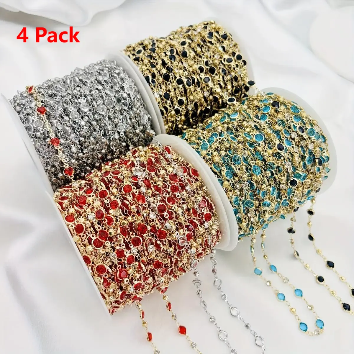 4-Pcs Pure Copper Jewelry Making Kit, 39.37" Handmade Chain Strap with 6mm Wrapped Glass Beads for DIY Bracelets And Necklaces, Jewelry Repair Supplies, Necklace Crafting, Trendy Craft Accessory, Stylish Jewelry Cord, Highquality Craft Materials