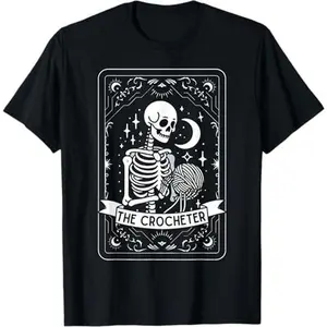 Skeleton The Crocheter Tarot Card Knitter Crochet Lover T-Shirt