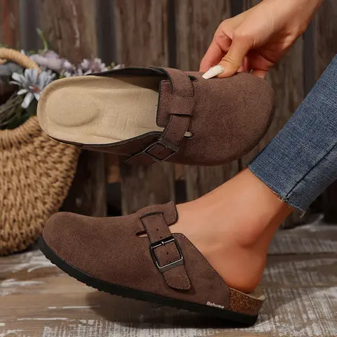 Women's Stylish Cork-Base Platform Sandals with Adjustable Strap - Comfortable Half Head Shoes for Casual Walking