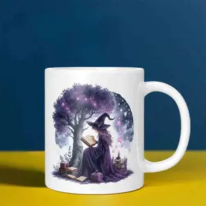 1pc Witch Night Reading Magic Mug - Ceramic Mug, 11 oz Personalized Coffee Cup, Juice Cup, Beer Cup, suitable for [Birthday Party], [Valentine's Day Gift], [Daily Drinking], [Office Afternoon Tea], [Gift for Best Friends], [Halloween Gift]