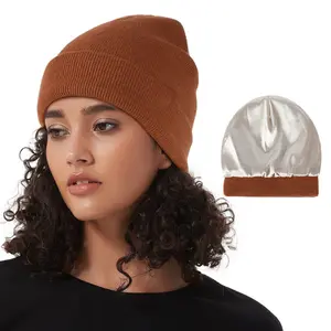 Cozy Satin Lined Beanie for Women Men Winter Hats for Women Silk Lining Slouchy Beanie Ski Hat Warm Unisex Cuffed Beanie