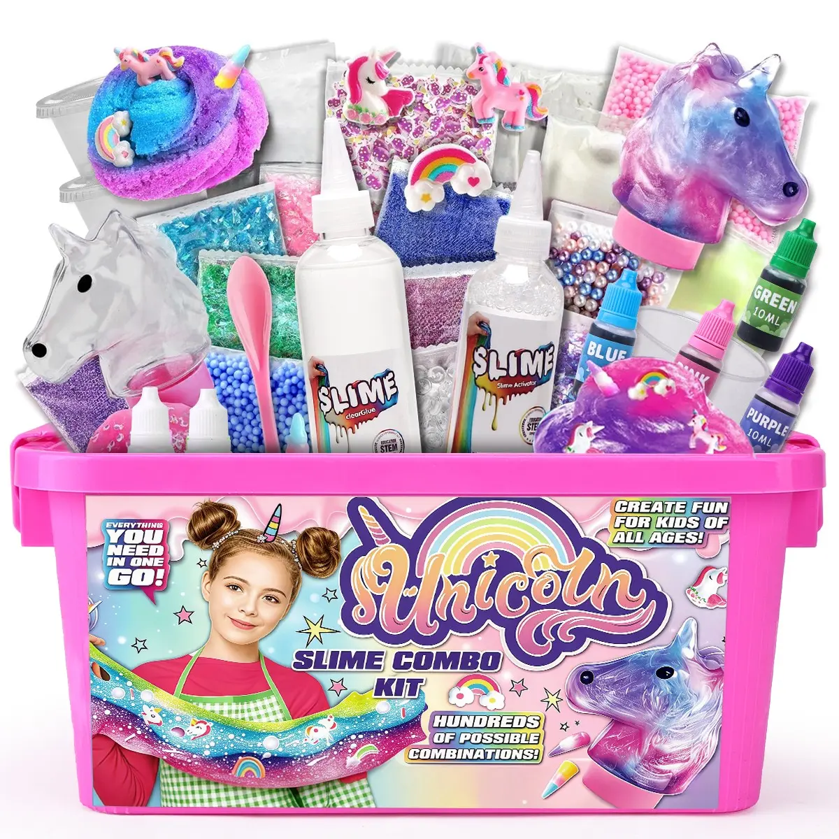 Unicorn Slime DIY Kit, Slime Supplies, Slime Set, Gradient Pearl Effect, Unicorn Decor Accessories, Fruit Scent, Stretchy, Stress Relief Craft Toy for Kids Aged 3+