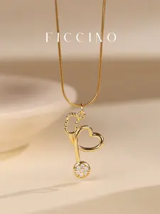 1pc Gold Plated Heart Stethoscope Pendant Necklace for Women | Cubic Zirconia Charm | Titanium Steel Snake Chain | Daily Wear & Gift with Box