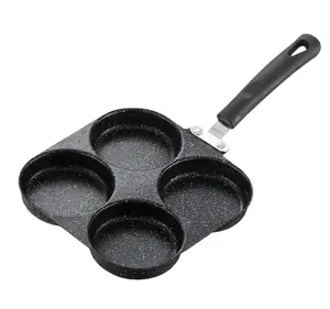 4-Cup Nonstick Egg Frying Pan, 20cm Black Granite Cookware for Breakfast, Pancake, Burger, Fried Egg, Omelet, Non-Stick Egg Cooker with Heat-Resistant Handle, Suitable for Gas Stove & Induction, Easy to Clean, Mini Pancake Maker for Melectric milk