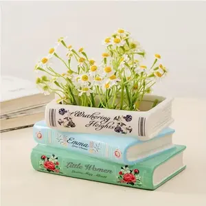 Creative Three-Layer Ceramic Book-Shaped Vase, Vintage Book Design, Decorative Flower Vase, Home Decor Accessory, Unique Home Decor Flower Pot, Suitable for Living Room, Shelf, Fireplace, Table