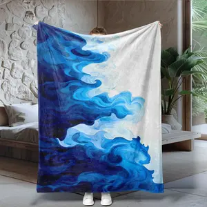 Luxury Blue Cloud Pattern Blanket, Modern Simple Bedroom Soft Decorative Blanket, Artistic Home Accents, Cozy Living Room Throw