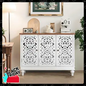 [TikTokShopBlackFriday] Phivilla Phivilla Accent Cabinet with Doors - Buffet Sideboard Distressed Cupboard for Living Room/Dining Room/Hallway, Blue Storage Cabinet