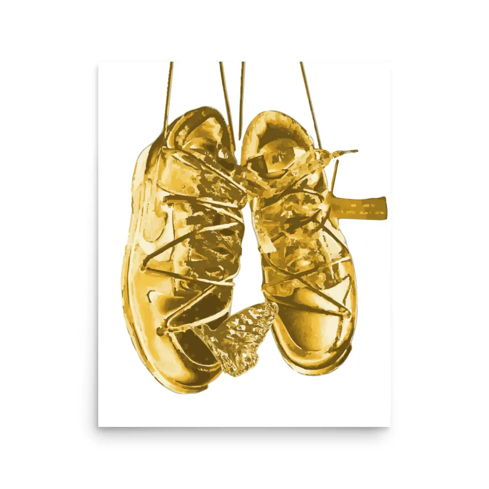 Off Gold Sneaker Wall Art Poster – Basketball Shoe Decor for Sneakerheads
