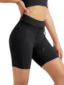 ODODOS Women's Drawstring Tie Daily Shorts with Pockets 6" Inseam High Waist Workout Yoga Biker Shorts