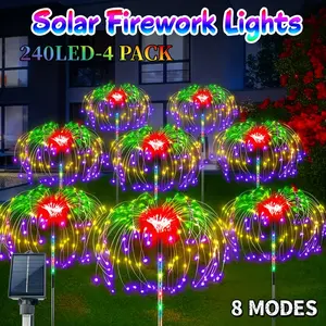 4 Pack Solar Firework Lights | 8 Modes Solar Powered Outdoor Decorative Lights, Solar Flashing Landscape Lamps for Garden, Patio, Pathway, Lawn, Christmas Decor, Party and Sidewalk, Outdoor Solar Led