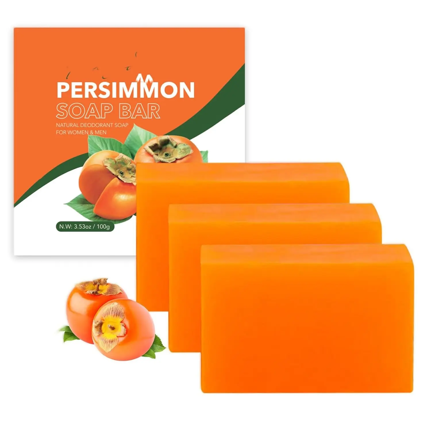 Deodorant Body Bar with Persimmon Extract, Olive & Coconut Oil for Moisturizing, Exfoliating & Anti-Odor Cleansing - Unisex Soap for Body & Face, Moisturizer, Body Care