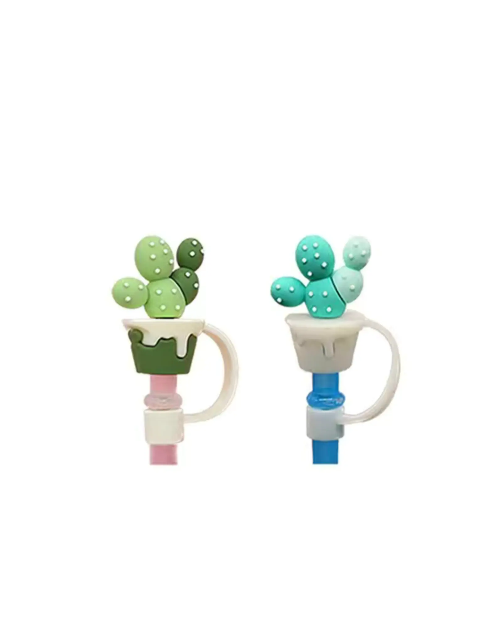 Teal Or Green Cactus Straw Cover 2 Sizes Standard Straw XL 10 mm Cap Topper Drinkware Silicone Teal Cactus