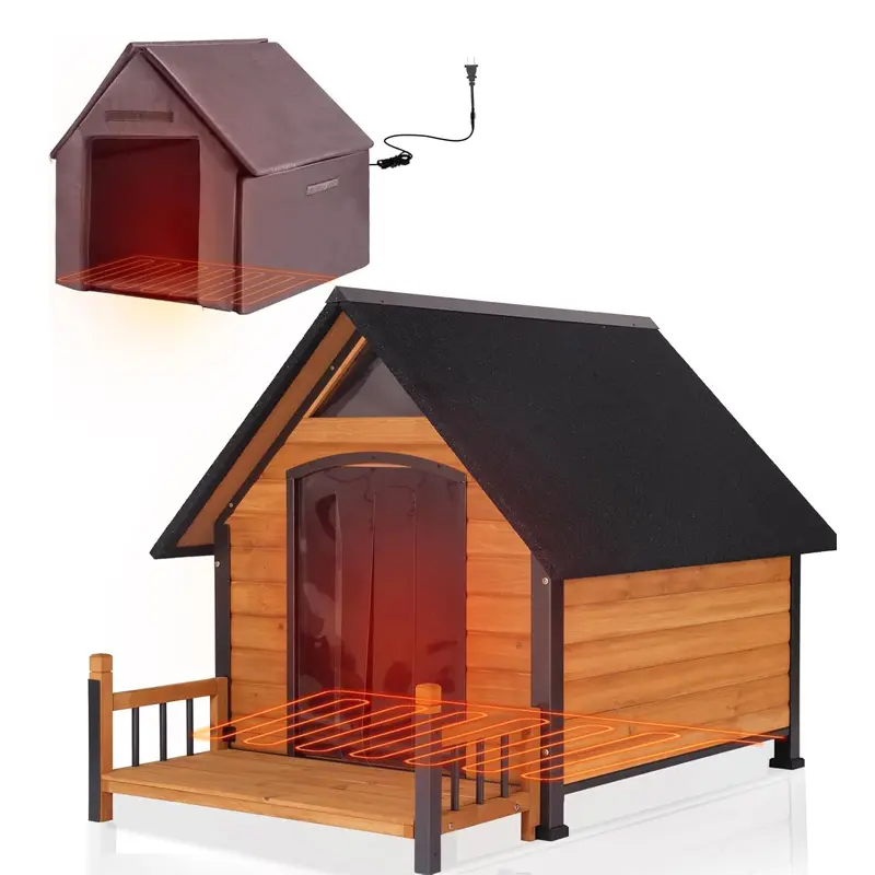 Aivituvin-AIR80-L-IN-HP Large Heated Outdoor Dog House with Heating Pad, Insulation Liner, Heavy-Duty Construction, Outside