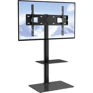 VEVOR TV Stand Mount, Adjustable Swivel Floor Stand for 32-65 Inch TVs, Portable with Tempered Glass Base, Height Adjustable for Living Room or Bedroom