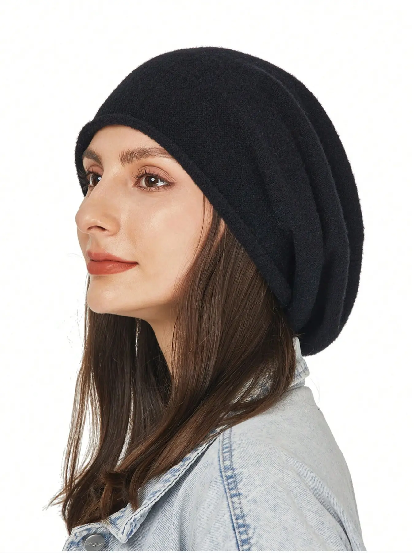 Unisex Knitted Cozy Beanie Hat, Warm Soft Folded Yarn, Loose Fit Pile Cap, Casual Fall & Winter Headwear, Plain Design