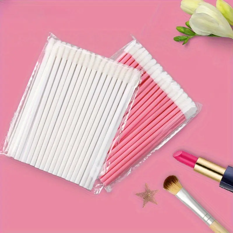 50 Pcs in A Bag Disposable Lip Brushes Lipstick Gloss Applicators Makeup Swabs Micro Cleaning Brush Tools for Eyelash Extension Soft Cosmetic Brushes