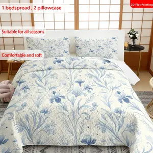 TikTok Made Me Buy It! 3Pcs Blue White Iris Bedspread Set | 1 Bedspread + 2 Pillow Shams | All Sizes Available(Twin/Queen/King)✨Perfect Gift 🎁