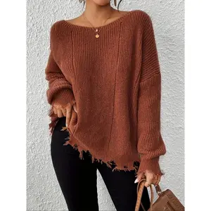 Autumn Winter New Women's Sweater Casual Versatile Ripped Knit Pullover Top, Stylish Ladies Fashion, Perfect for Daily Wear