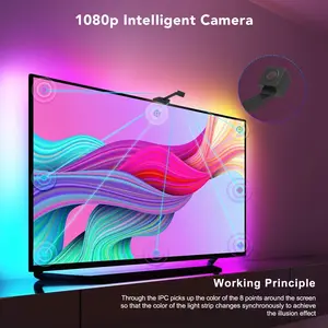 TV LED Backlight with Camera, RGBIC Wi-Fi TV Backlight for 55-65-inch TVs, Works with Alexa and Google Assistant, App Control, Music Sync Lights