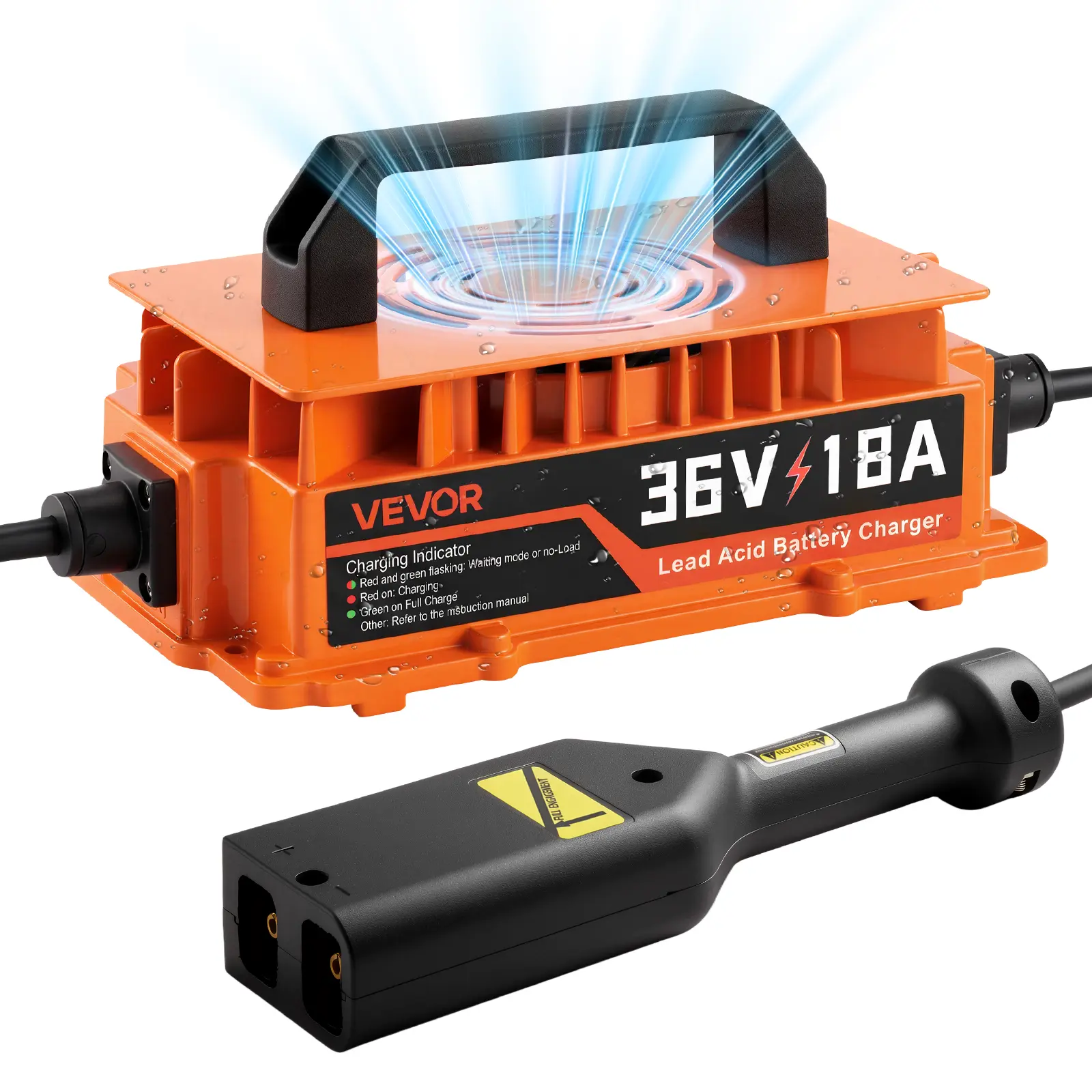VEVOR Golf Cart Battery Charger 36V 18A EZGO Smart Charger D Style Plug, Only for Lead Acid Battery, Aluminum Alloy Shell, Trickle Charging, LED Indicator Light, with Cooling Fan, IP67 Waterproof