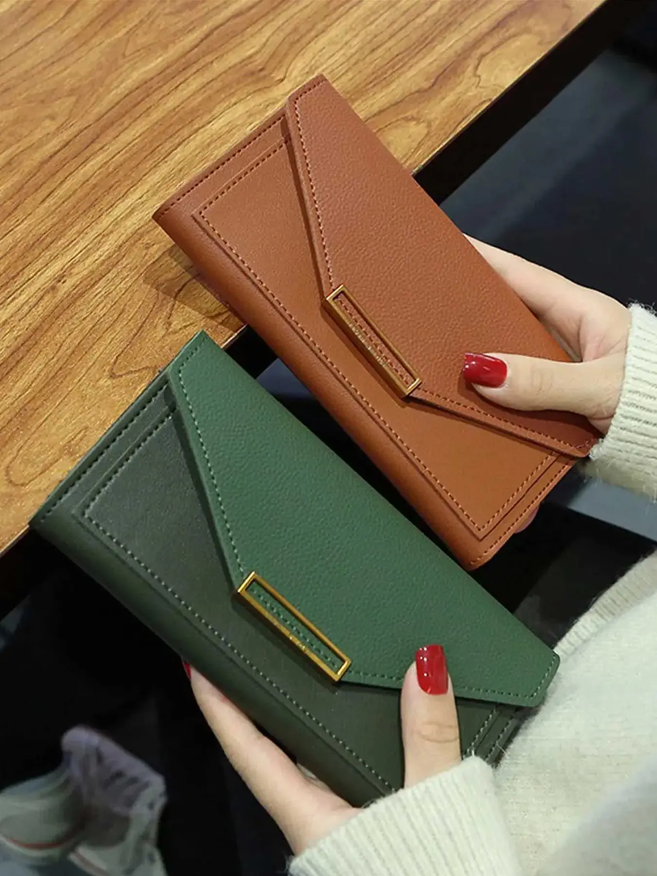 Women's Colorblock Flap Envelope Wallet, Fashionable Design Fashion Women Wallets Leather Hasp Wallet Women's Long Design Purse Clutch Women Lady Wallet Phone Pocket Elegant Fashion Wallet Ladies Wallet Stylish Wallet