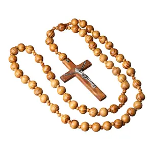 Catholic Spiritual Wall Rosary Wood Beads Chain Oversized Crosses Decoration