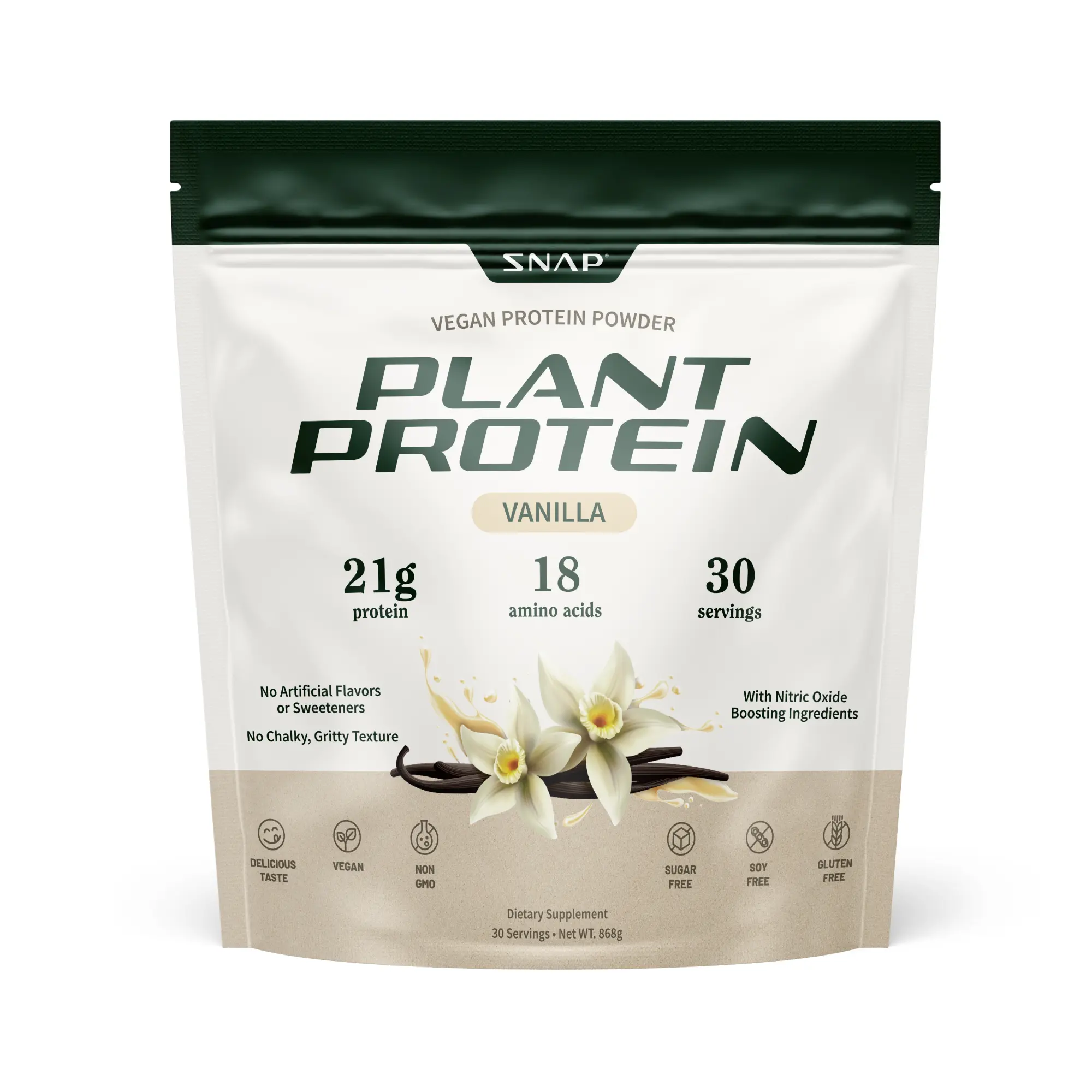 Snap Supplements - Plant Protein Powder - 30 Servings - Natural Supplement - Vanilla Flavor