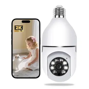 360° Wireless Bulb Security Camera, Wifi Surveillance Camera, 2K Color Night Vision, AI Motion/Human Detection, Two-Way Talk & Alarm Siren