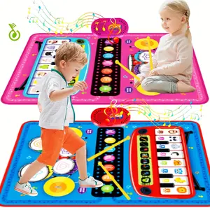 Piano and Drum Set Play Mat, Percussion Music Toy for Girls Boys, Early Educational Toy, Holiday Gift, Christmas and Halloween Gifts, Random Color