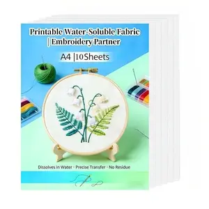 10sheets Water Soluble Embroidery Paper, Stick And Stitch Embroidery Transfer Paper, Wash Away Stabilizer for Embroidery, Embroidery Paper Wash Away Printable, Ideal for Printing & Drawing Patterns