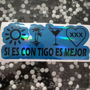 Si Hay Sol Hay Playa Vinyl Decal Sticker for Car Water Resistant with Sun Palm Tree Cocktail Heart Design