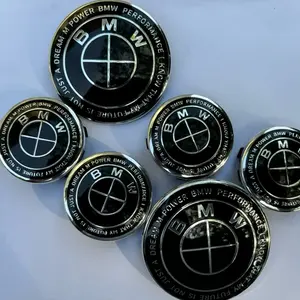 Heritage 50th Anniversary 7PCS Wheel Center Caps 56MM Black with Hood & Trunk Emblems 5x112 Finish for BMW Vehicles