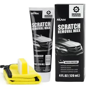 NUAN Car Scratch Remover Wax Scratch Repair Remover, Universal Premium Car Paint Polishing Compound for Deep Scratches, 4 fl oz (120 ML), with Sponge and Cloth,White,NUAN scratch removal wax, Car Paint Waxing