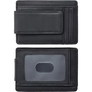 Genuine Leather Magnetic Front Pocket Money Clip Wallet RFID Blocking