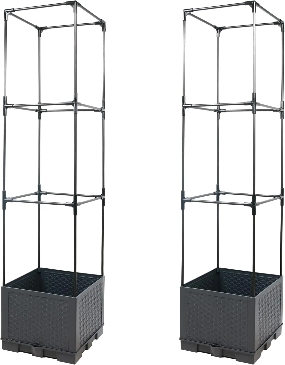 2 Pcs Polypropylene Elevated Planter Boxes with 44" Frame, Trellis Support, Detachable Climbing Planting Stand, Freestanding Above-Ground Boxes for Vine Vegetables, Indoor & Outdoor Use, Elevated Planting Boxes