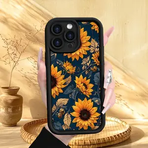 Sunflower Painted Pattern Case for iPhone 16 15 14 Pro Max 13 12 11 XR XS Plus Shockproof Full Camera Protection Durable slim Silicone Cover