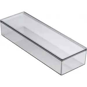 Transparent Flatware Tray Kitchen Drawer Organizer With Lid - Plastic Kitchen Cutlery Tray and Utensil Silverware Storage Container with Cover - Dinnerware Holder for Spoons Forks Knives