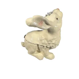 3 Inch white Rabbit Jewelry Box with Blue Rhinestones Gift Organiser Room