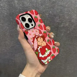 V-Vintage-D-Strawberry Shortcake Phone Case Hard PC For IPhone 16 Pro Max 16 15 14 Plus 13 12 11 Two-in-one Glossy HD Cover