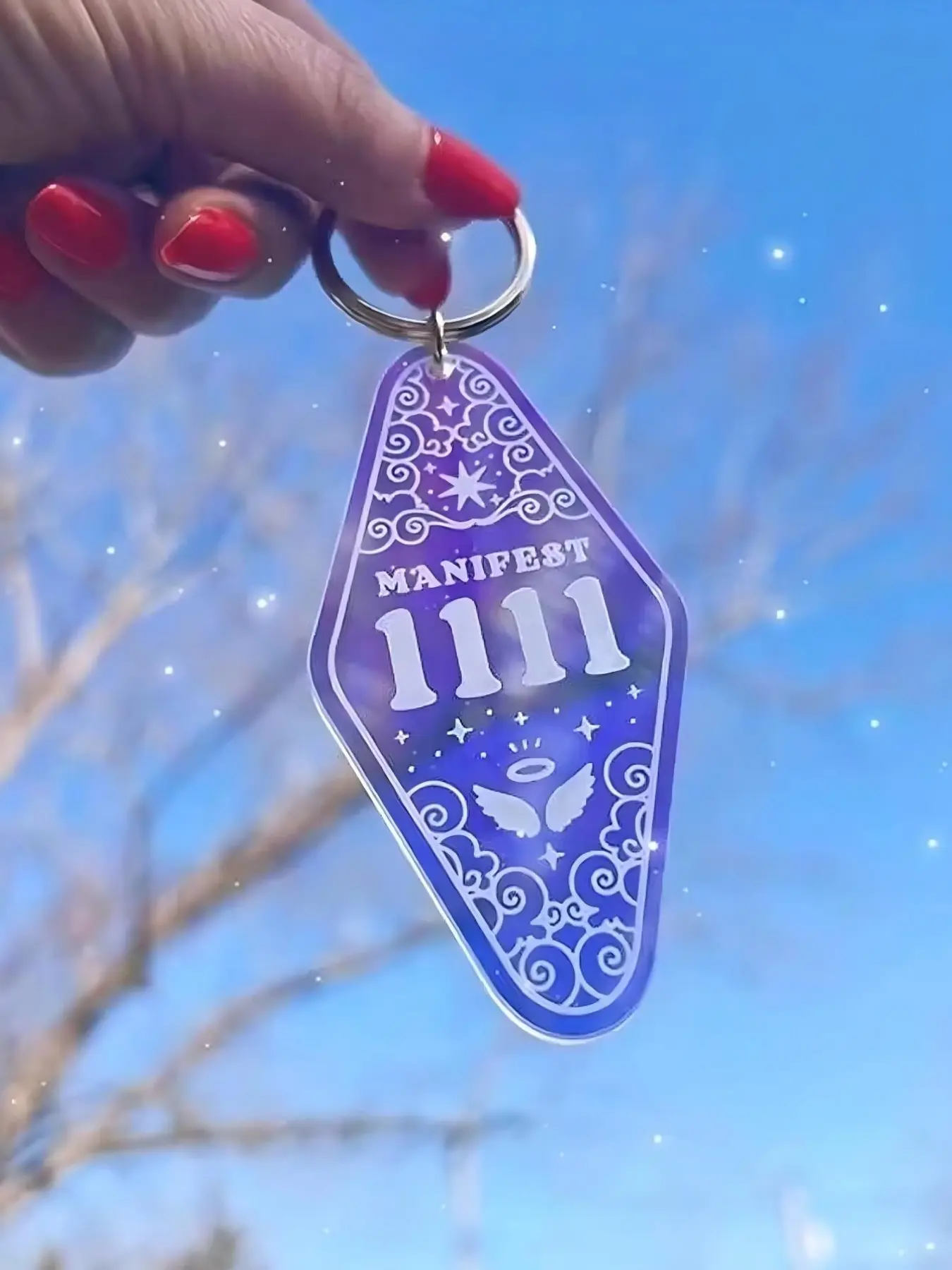 1pc Iridescent Acrylic Angel Number Motel Lightweight Keychain 1111 222 444 777 888 - Manifest Protection Balance Lucky Alignment - Aura Holographic Aesthetic Cool Keychains Trendy Cute Stylish Keychain