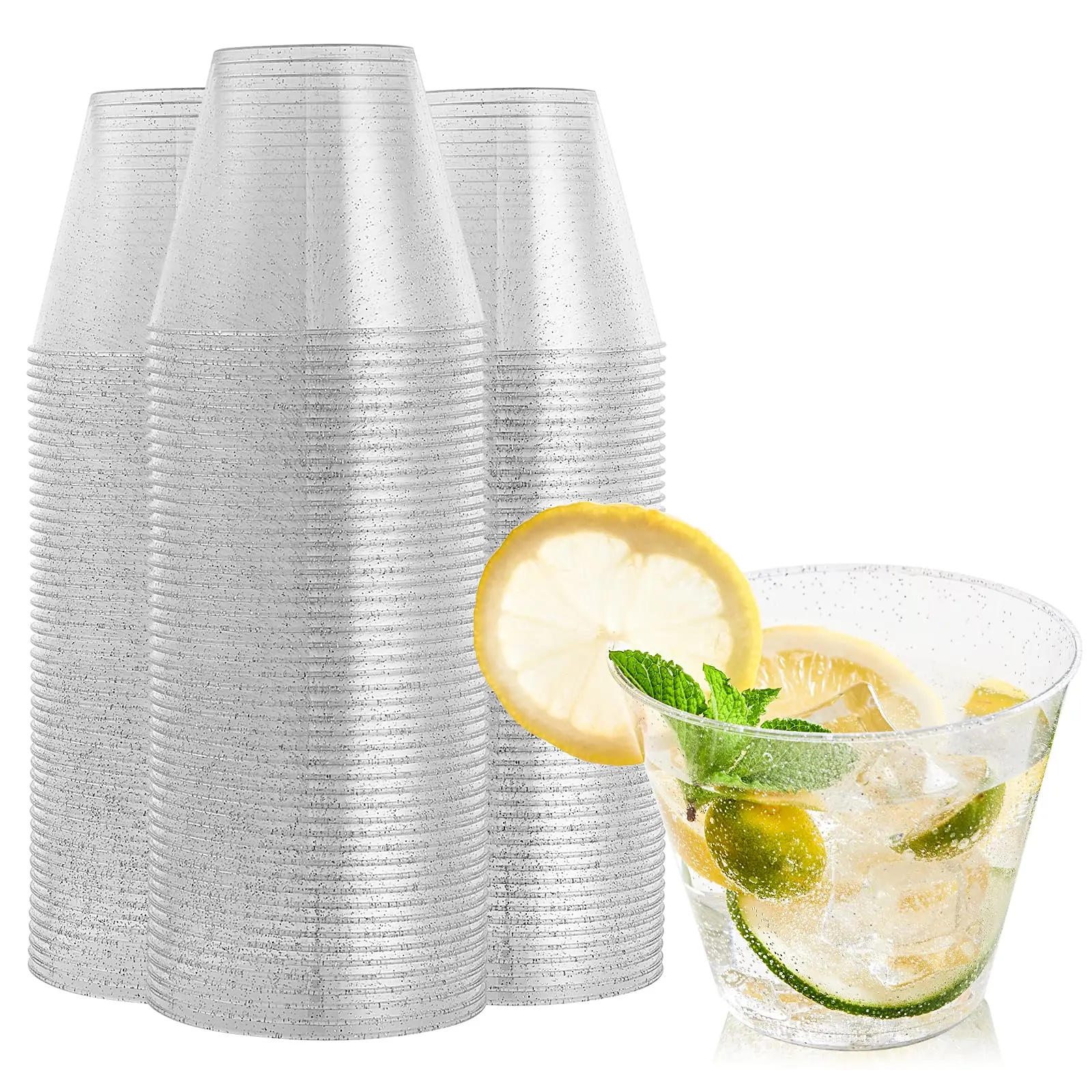 9oz Silver Glitter Plastic Cocktail Cups - Disposable Drinkware for Adults' Holiday, Party, Bar Cart Use