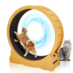 39.4" Silent Cat Exercise Wheel Premium Wooden Treadmill for Indoor Feline Fitness with Whisper-Quiet Mechanism & Safety Lock