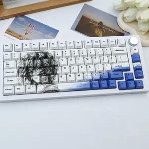 138 Key Line Art Girl Pbt Keycaps , Korean Font, Cherry Style, Semi-Transparent, Dye Sublimation, Compatible with Mx Axes, Keyboard Models 61/64/68/87/96/104/108