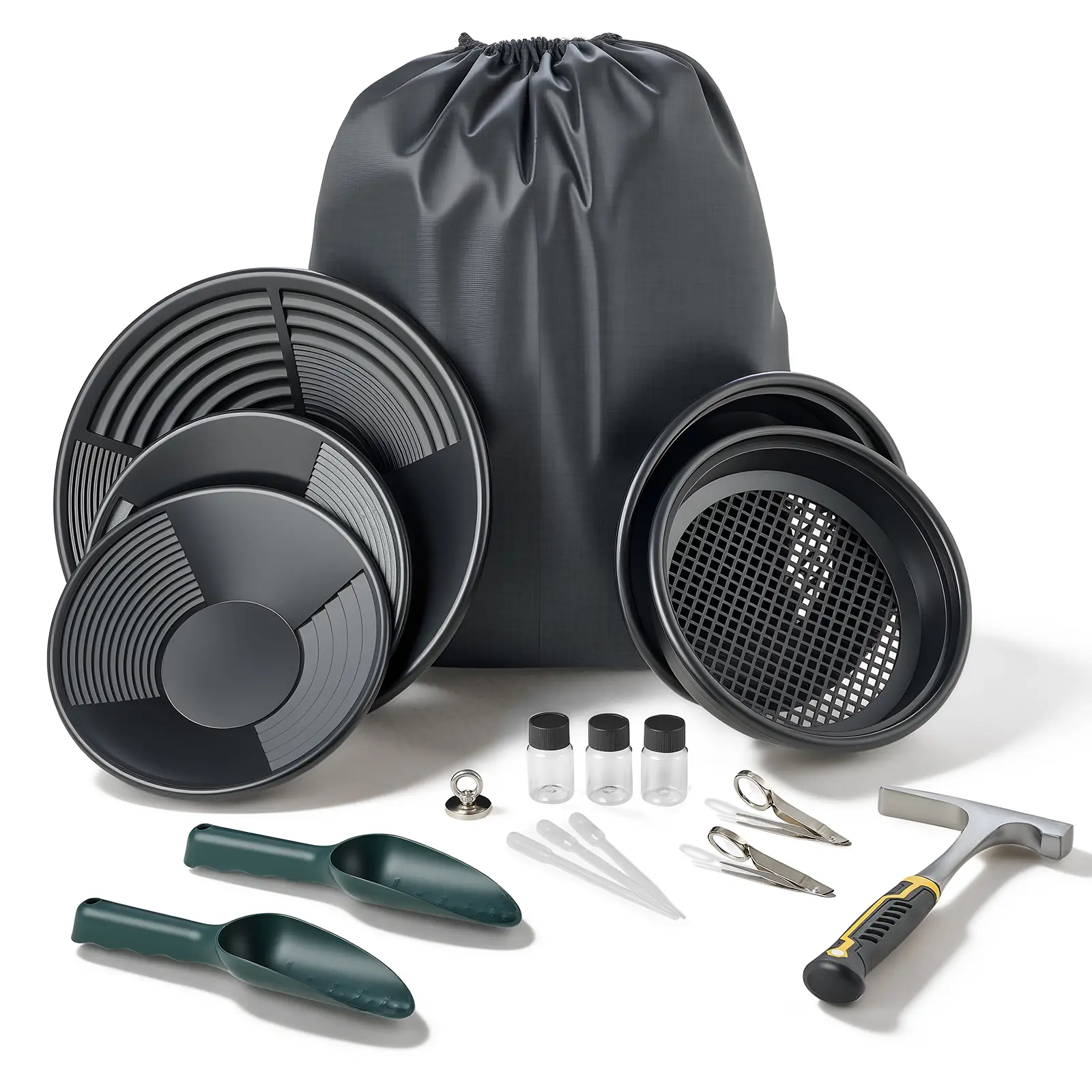 【SummerFinds】VEVOR Gold Panning Kit, 10 in and 14 in Pans, 19 PCS Portable Prospecting Equipment Kit with Classifier Sieves, Sand Magnet, Rock Pick, Scoops, Backpack, and Accessories, for Outdoor Gold Recovery, All-In-One